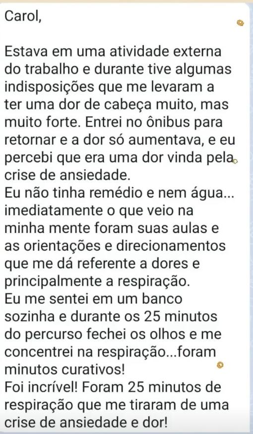 Depoimento 1 de aluna do Programa Respira
